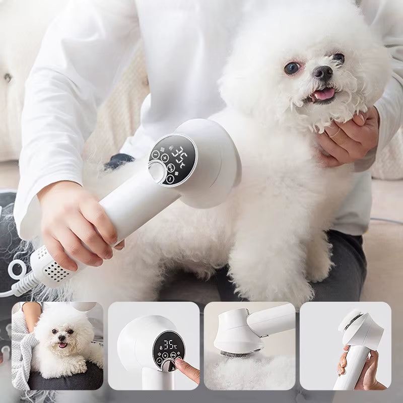 Low Noise Pet Hair Dryer with Slicker Brush Portable Hair Dryer Blower Adjustable Temp Blow Dryer for Cat Dog Pet Grooming Tool