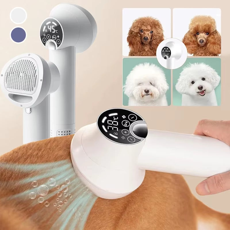 Low Noise Pet Hair Dryer with Slicker Brush Portable Hair Dryer Blower Adjustable Temp Blow Dryer for Cat Dog Pet Grooming Tool